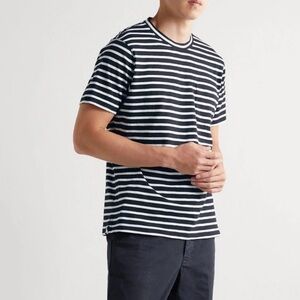 Alex Mill Cotton Slub Pocket Tee, navy white stripe, size S